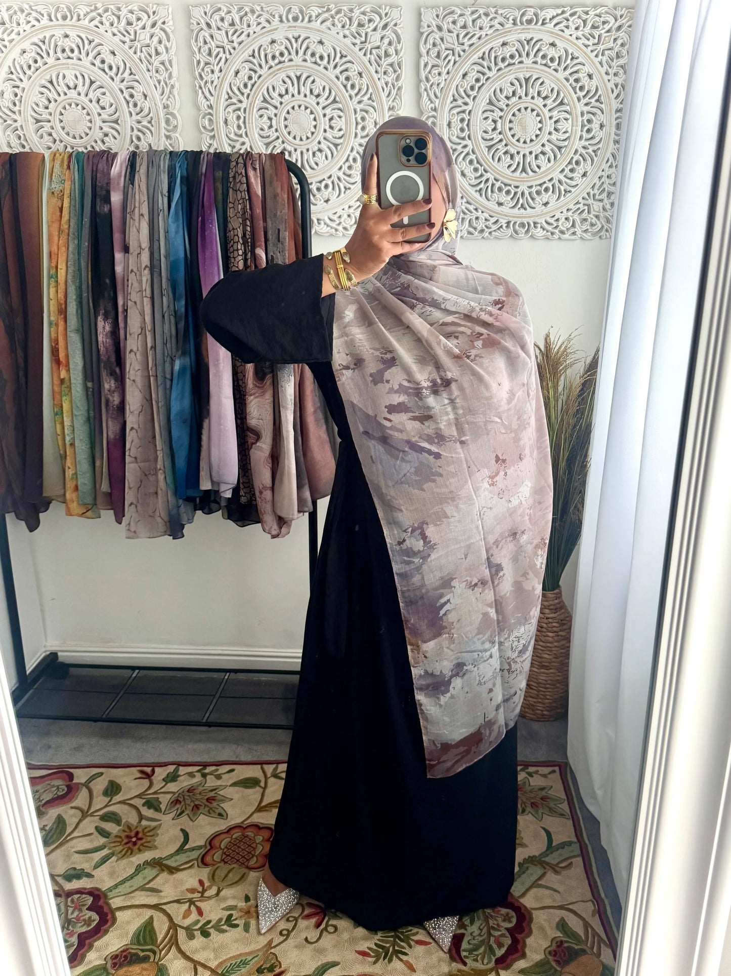 Water coloured Modal Printed mauve shell Hijab - Hijab Junkie UK
