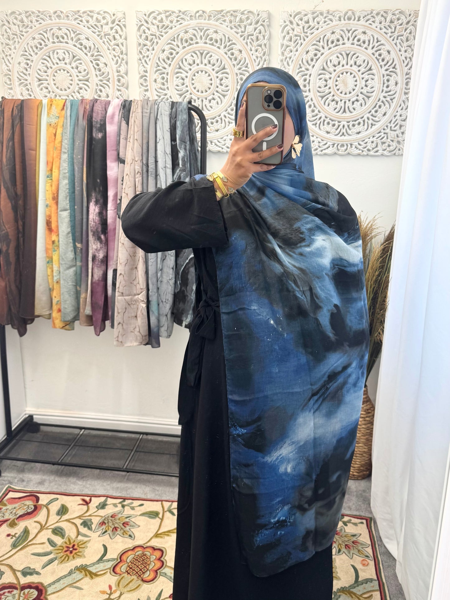 Water coloured Modal Printed Denim Blue Hijab