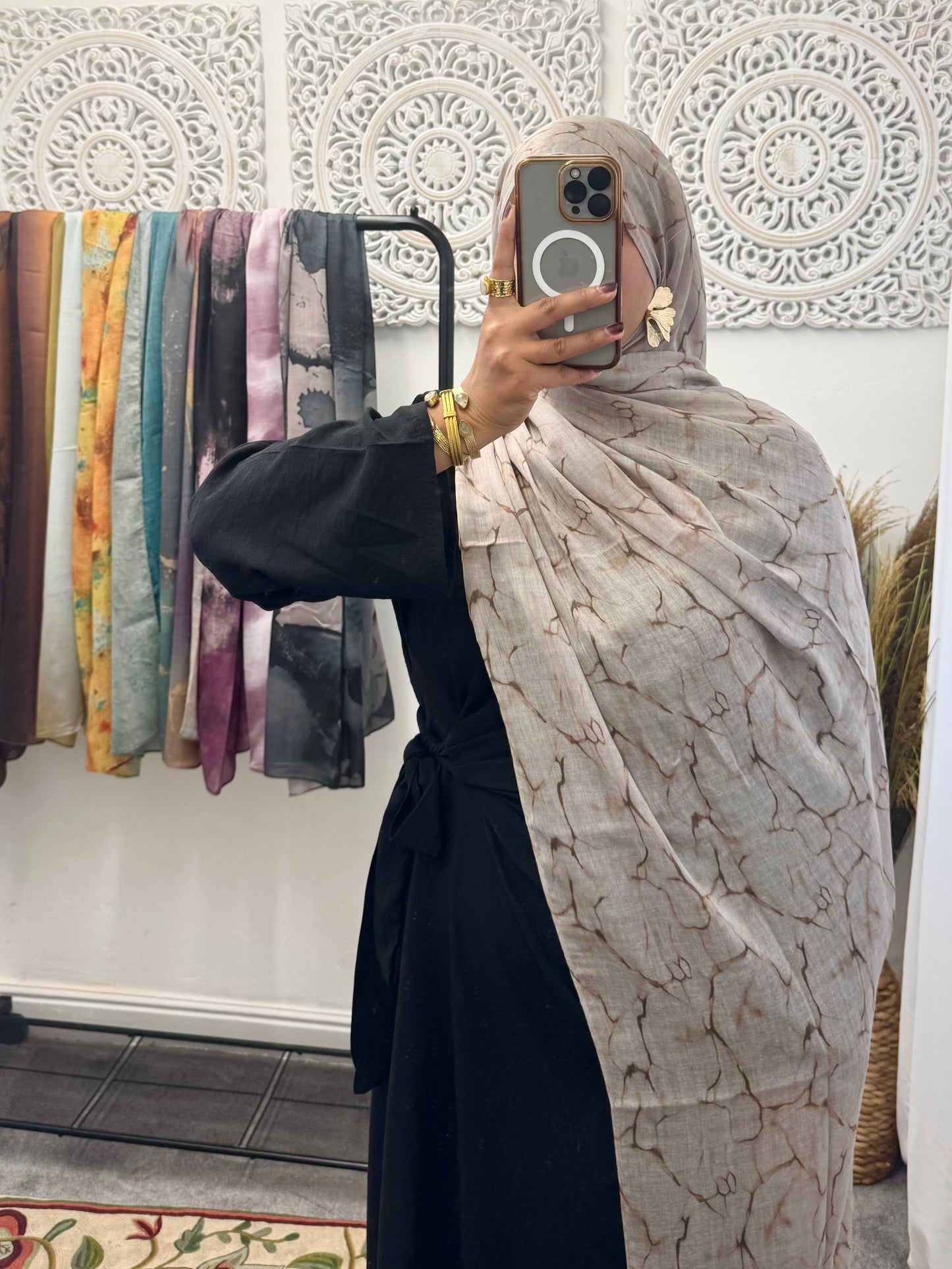 Water coloured Modal Mocha Printed Web Hijab