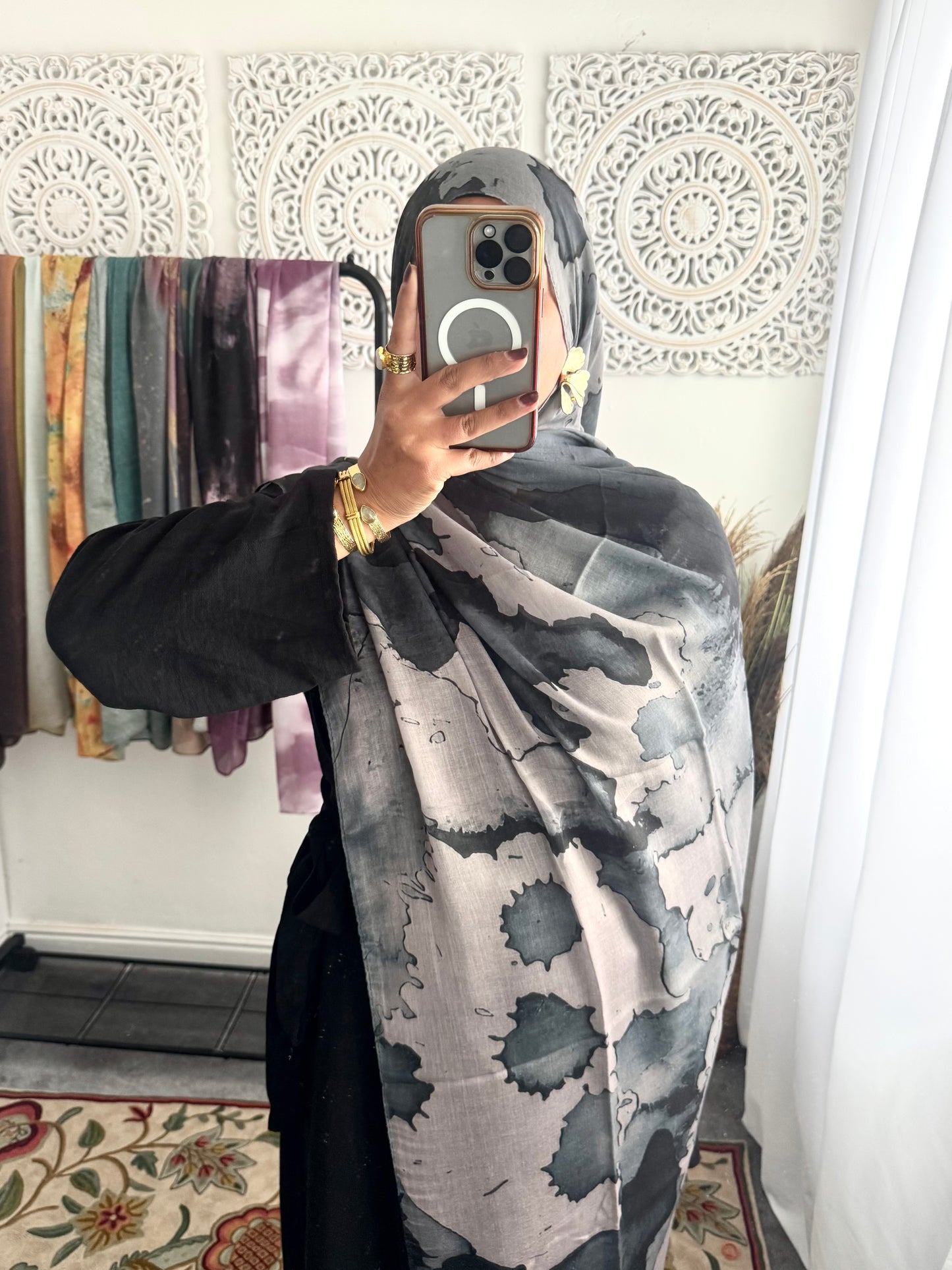 Water coloured Modal Printed marble Pewter Hijab