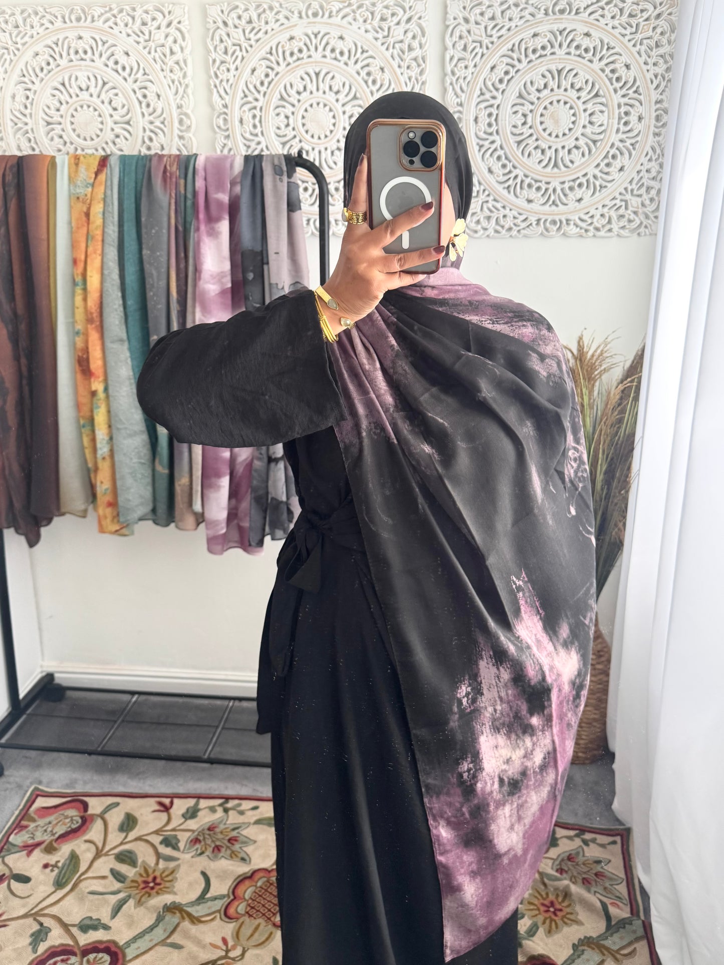 Water coloured Modal Printed black hula Hijab