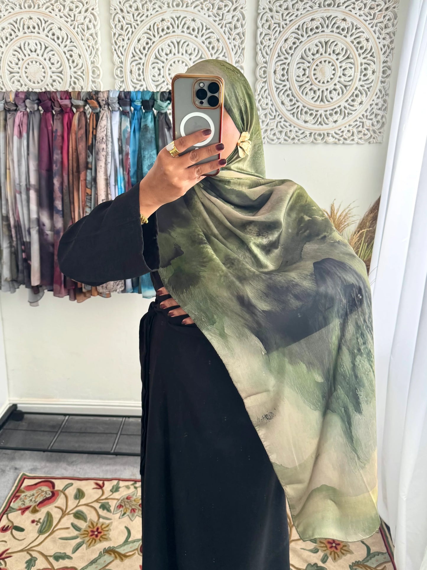 Water coloured Modal Silk Printed Zaitoon Hijab - Hijab Junkie UK
