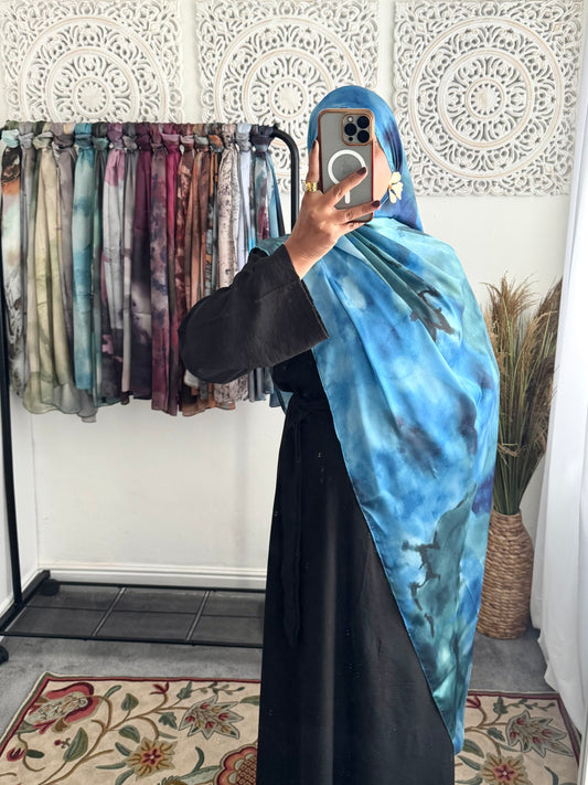 Water coloured Modal Silk Printed Sea Hijab