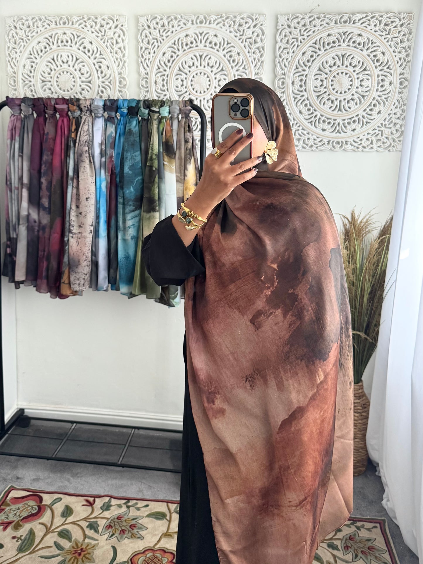 Water coloured Modal Silk Printed Latte Earth Hijab