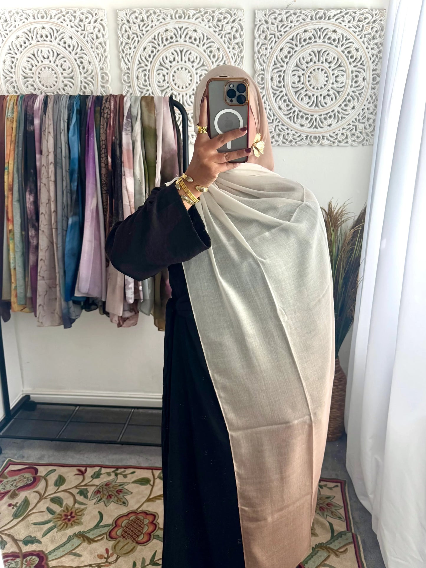 Water coloured Modal Printed Le Ciel latte Hijab - Hijab Junkie UK