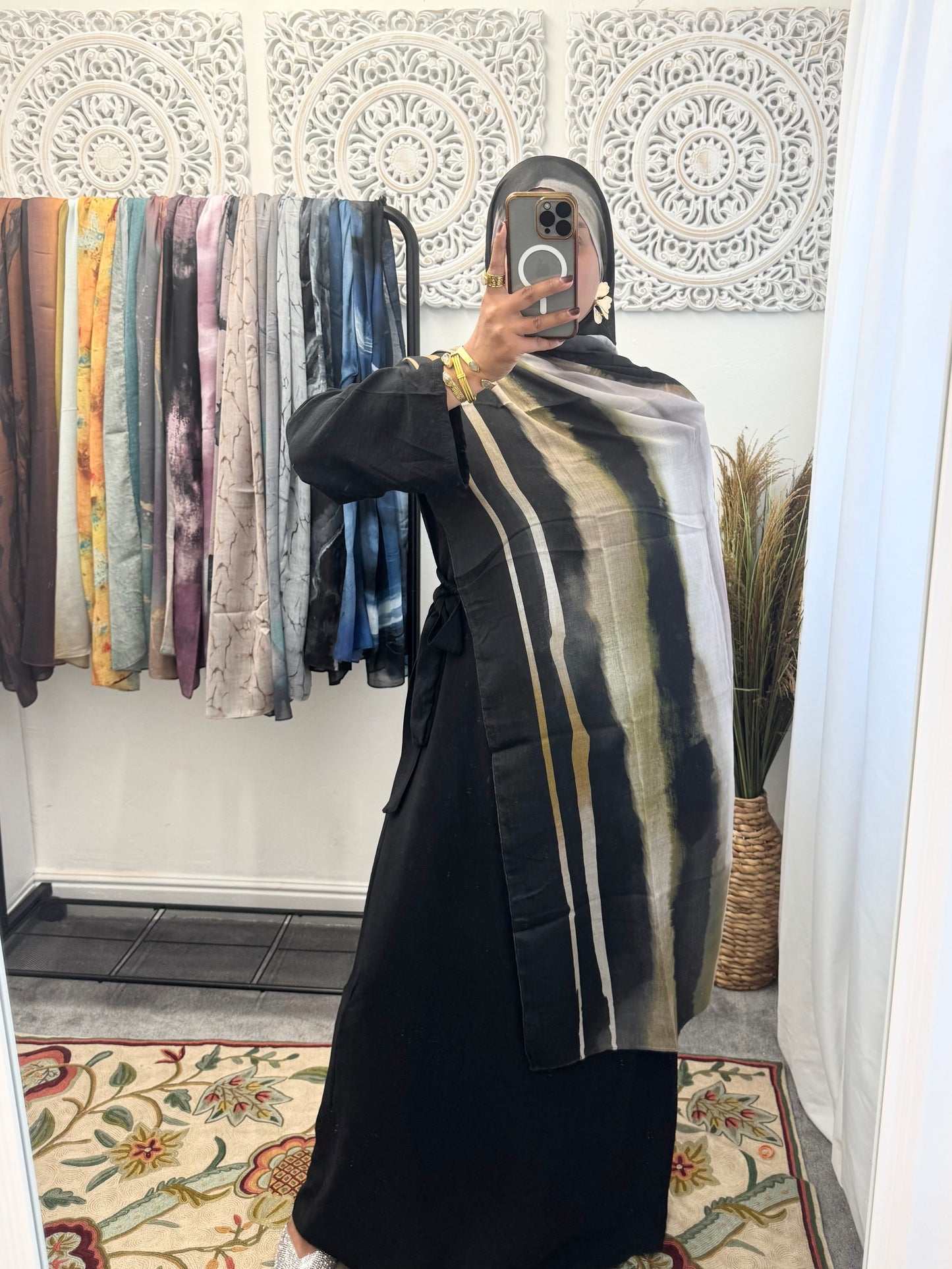 Water coloured Modal Printed khaki stripe Hijab
