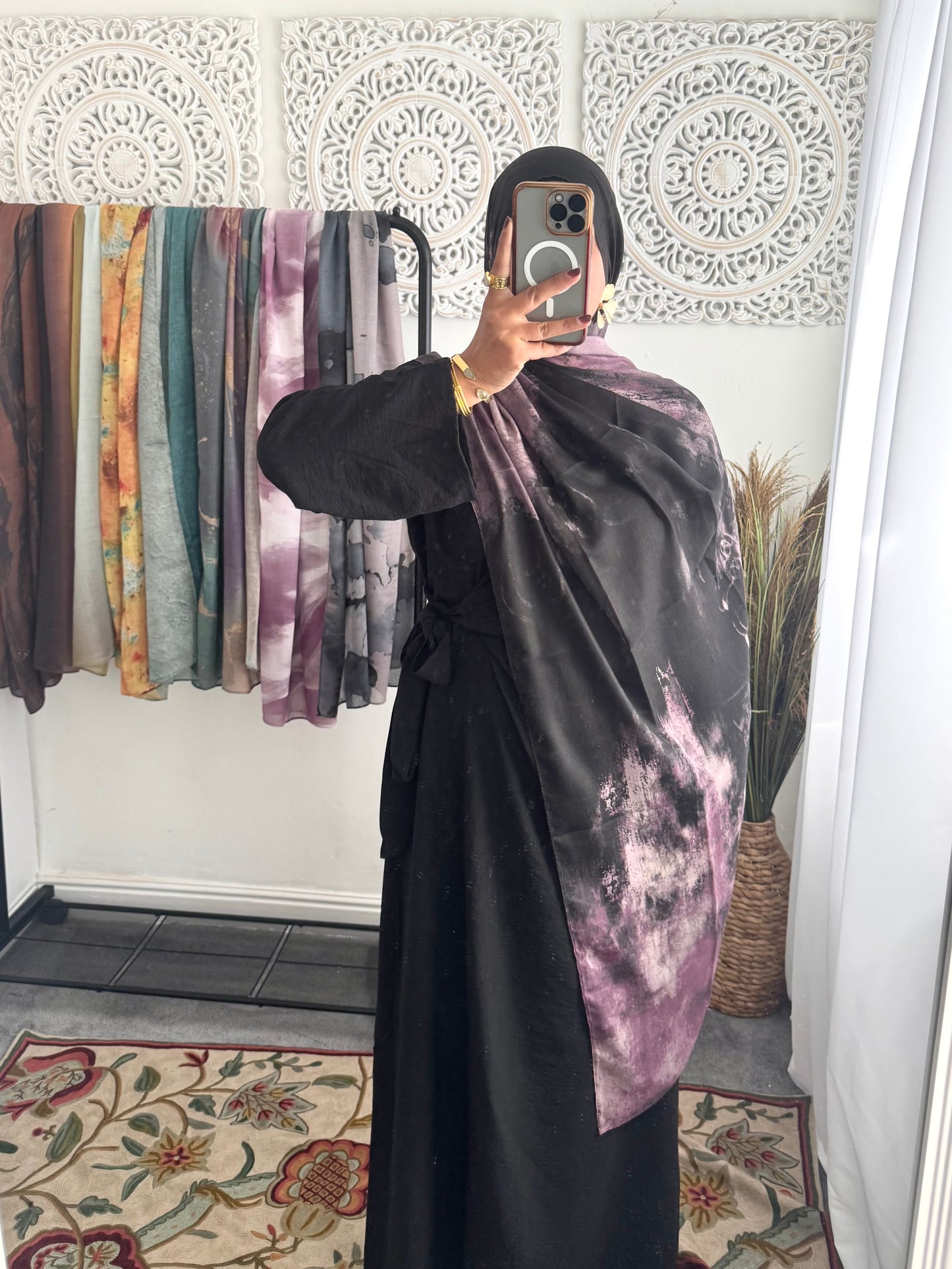 Water coloured Modal Printed black hula Hijab