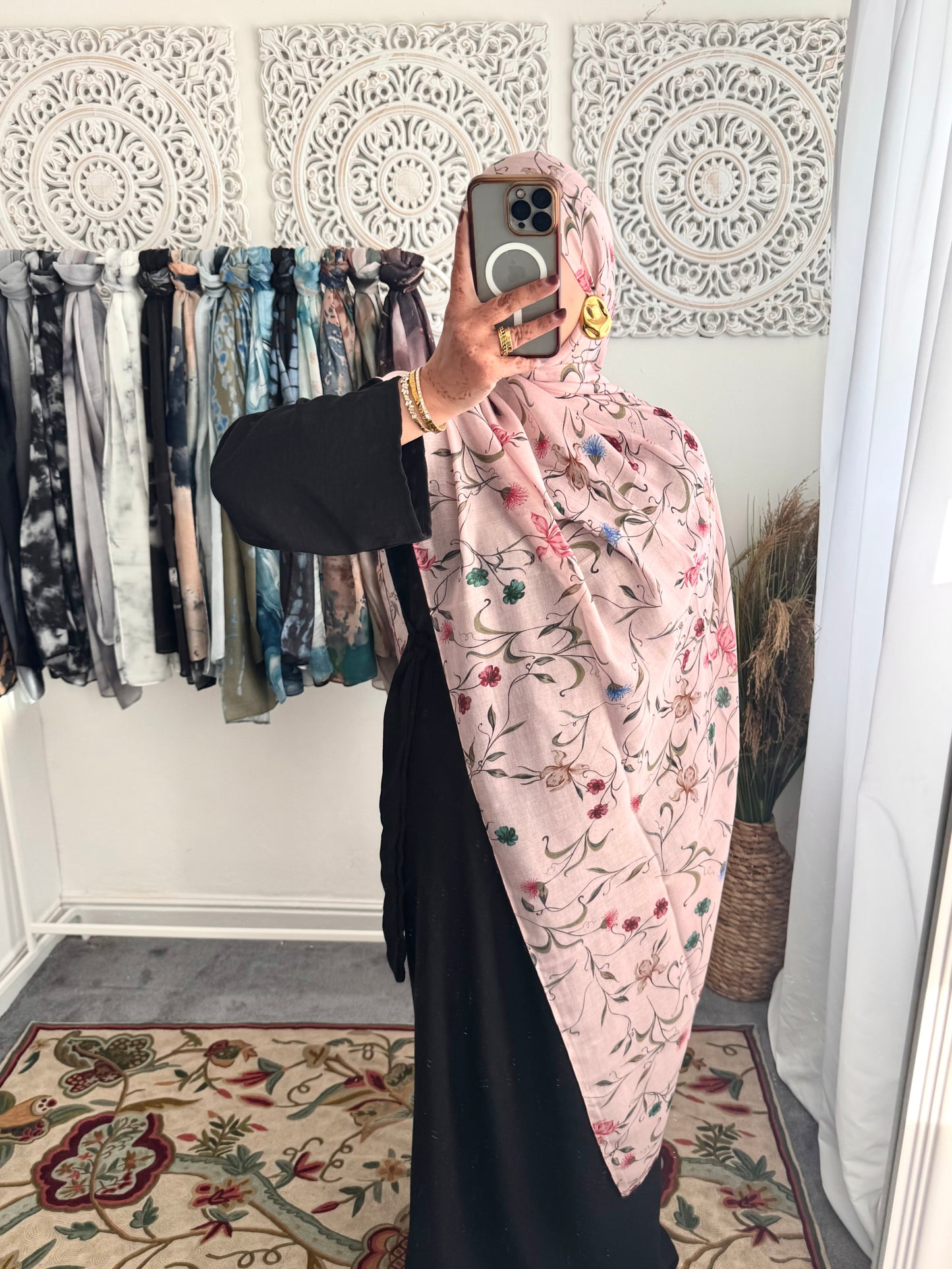 Water coloured Modal Printed Petal Pink Hijab - Hijab Junkie UK