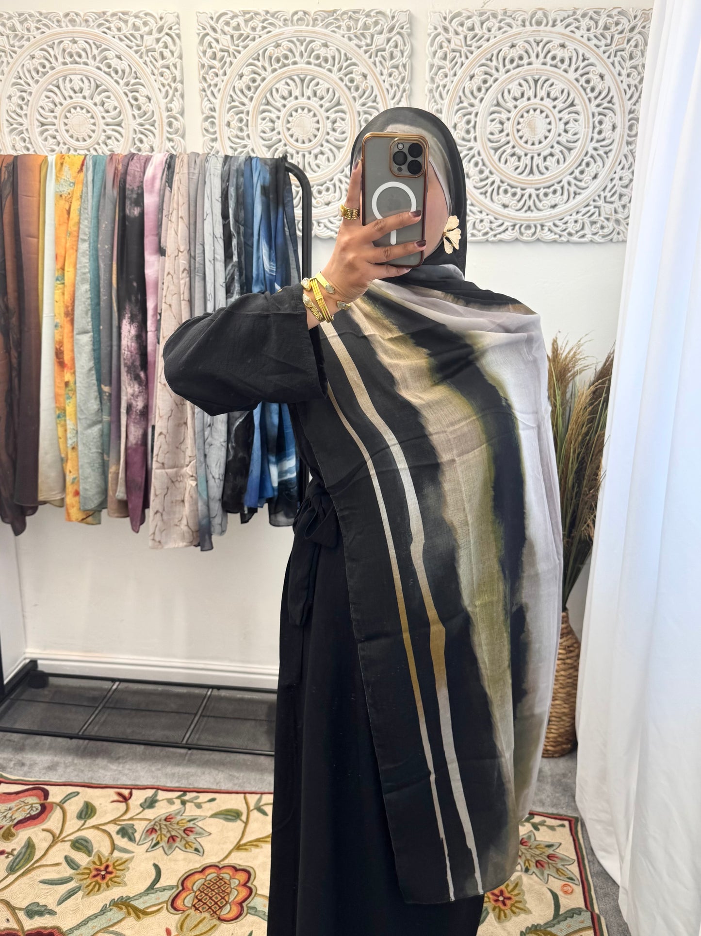 Water coloured Modal Printed khaki stripe Hijab