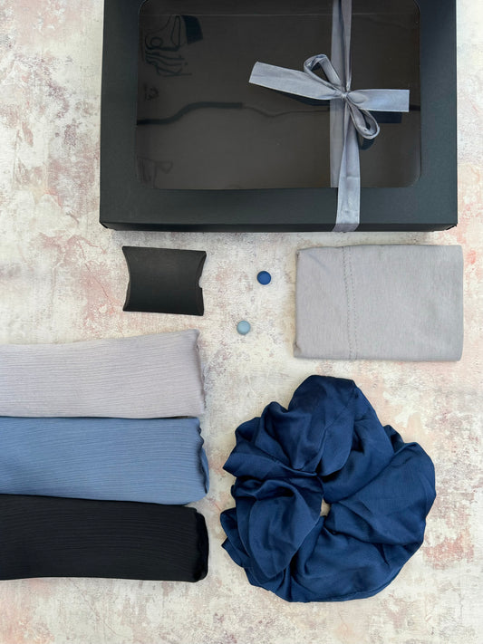 matt Dubai crinkle silk 3 web black hijab gift set inc accessories