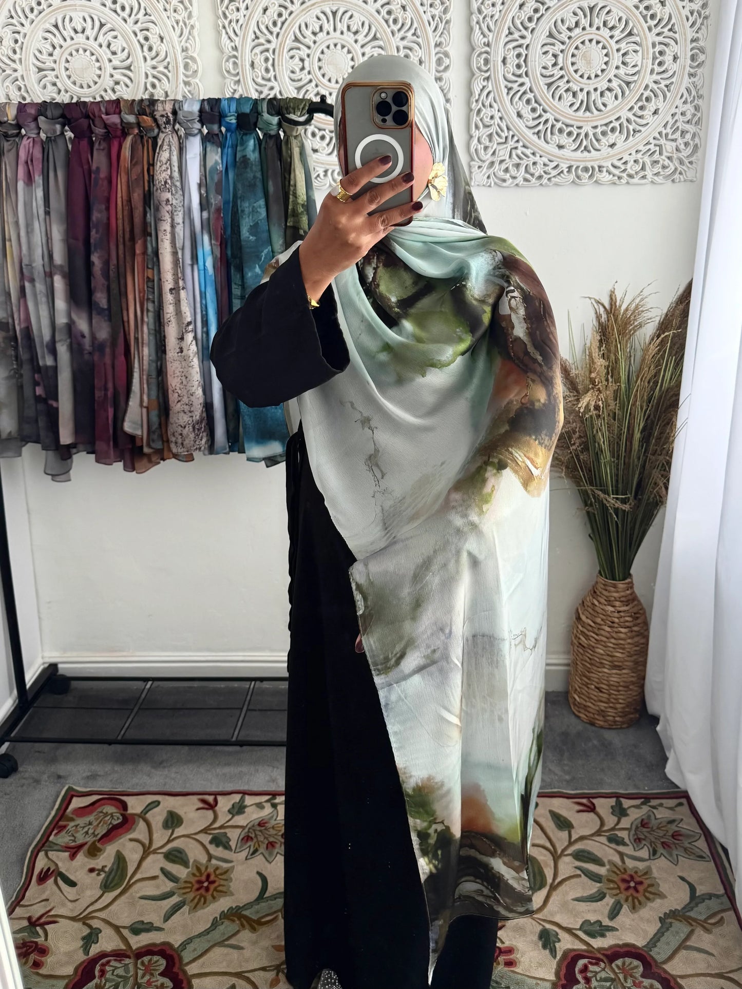 Water coloured Modal Silk Printed Lime Hijab - Hijab Junkie UK
