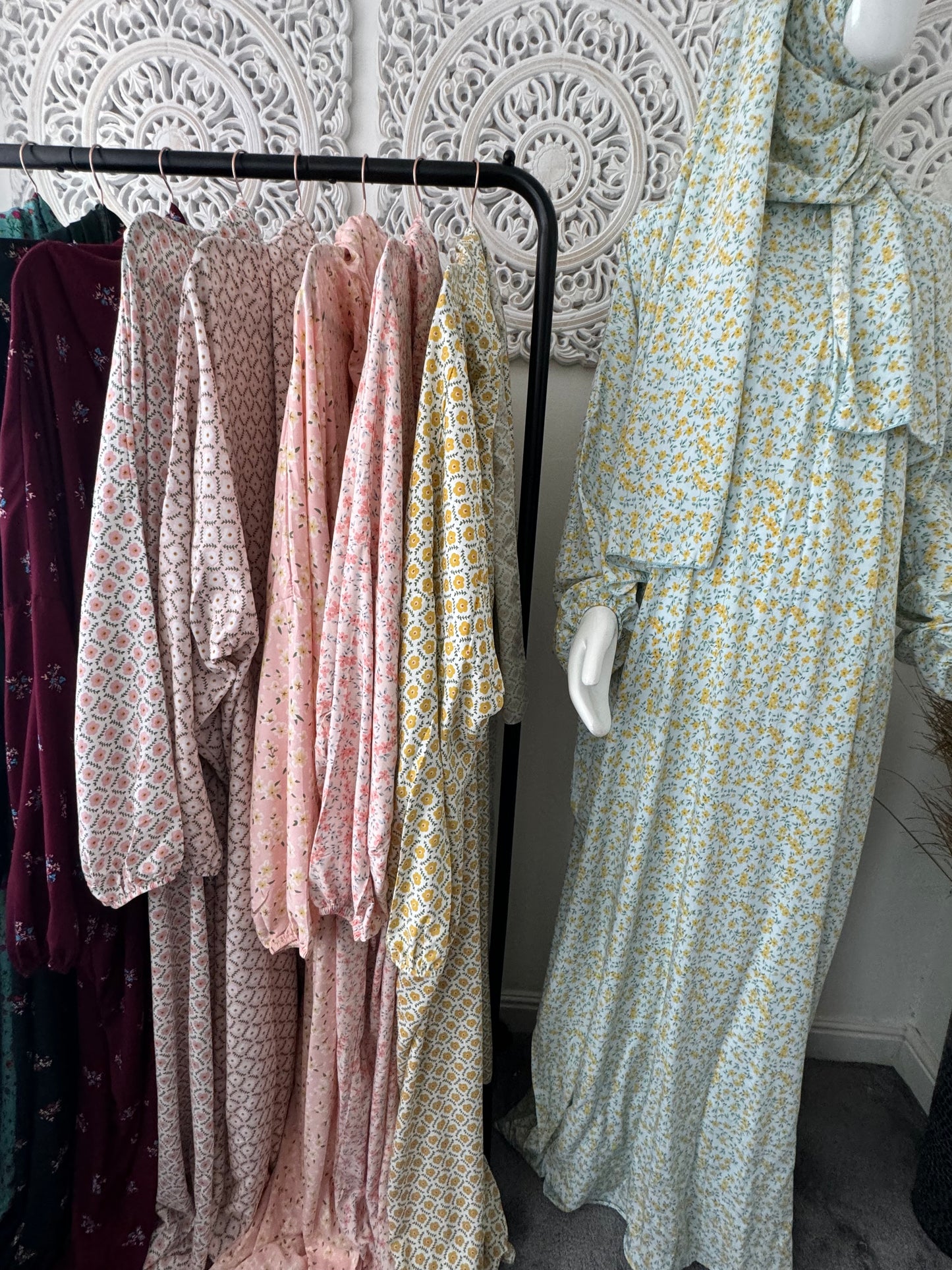 Built in 1pc Fatimah prayer printed zipped abaya set - one size