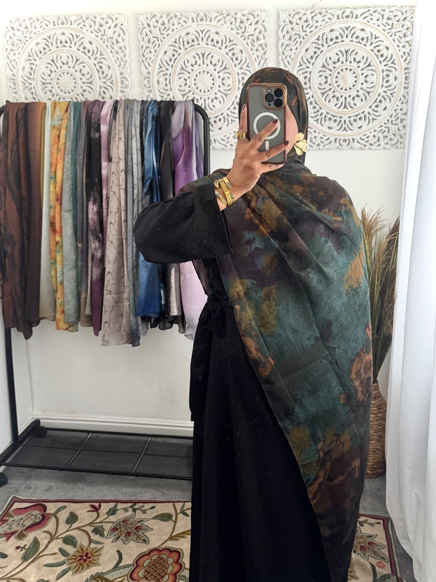 Water coloured Modal Printed black portrait Hijab