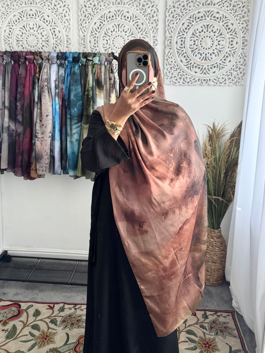 Water coloured Modal Silk Printed Latte Earth Hijab