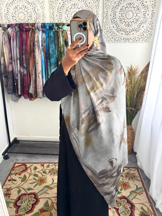 Water coloured Modal Silk Printed Soft Brick Hijab
