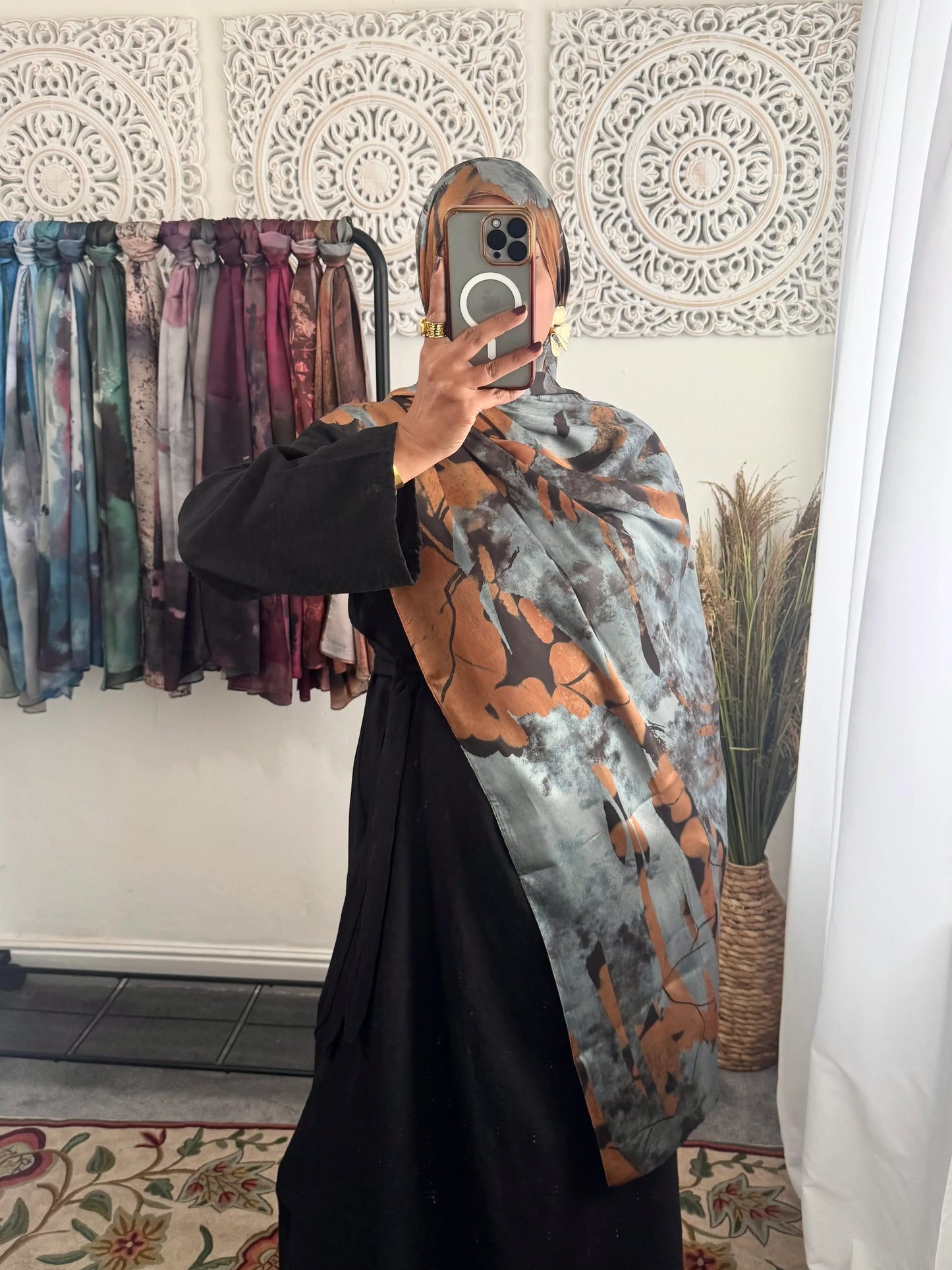 Water coloured Modal Silk Printed Zahra Hijab - Hijab Junkie UK