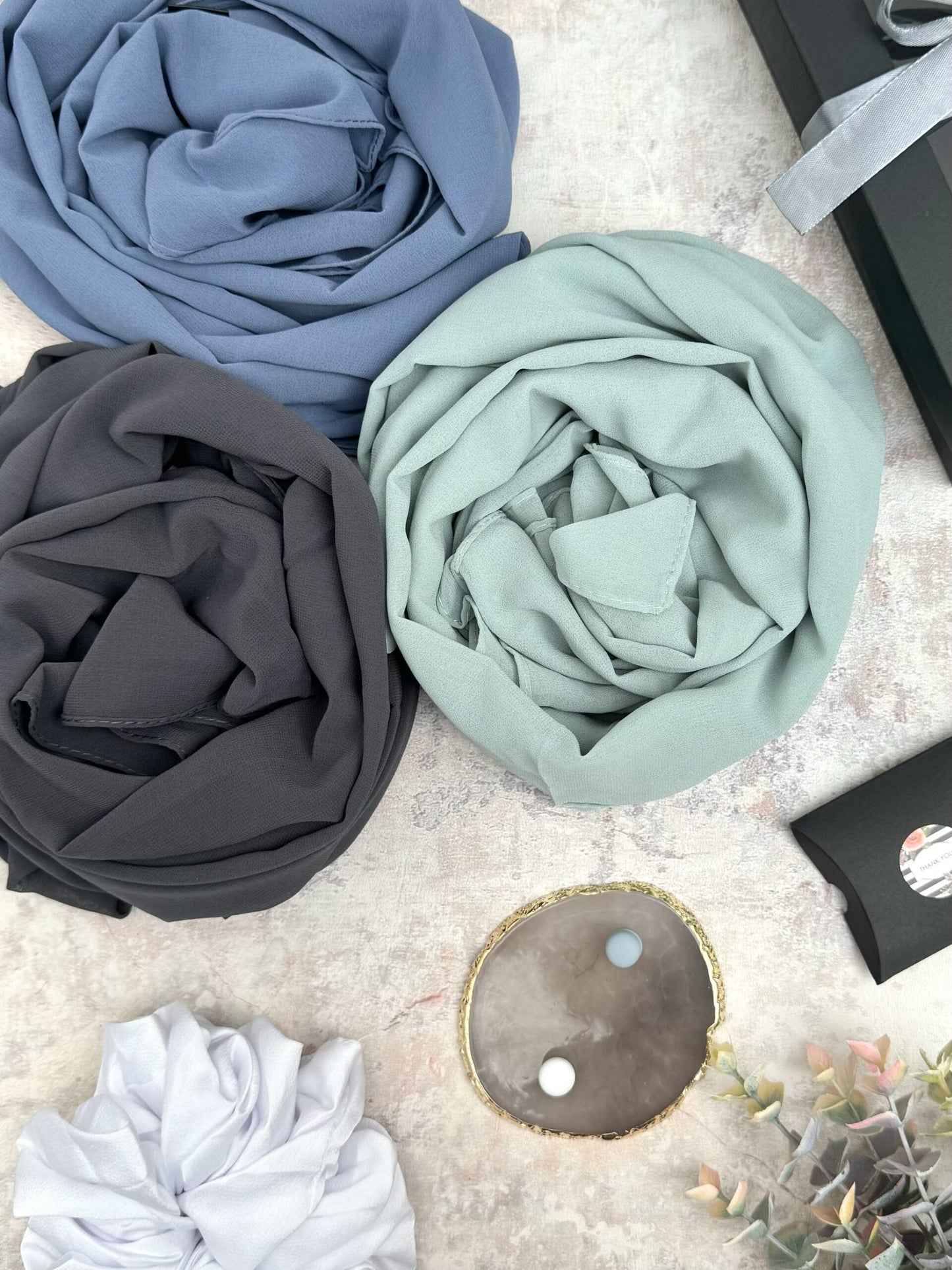 premium plain chiffon 3 duck egg hijab set presented in a gift box