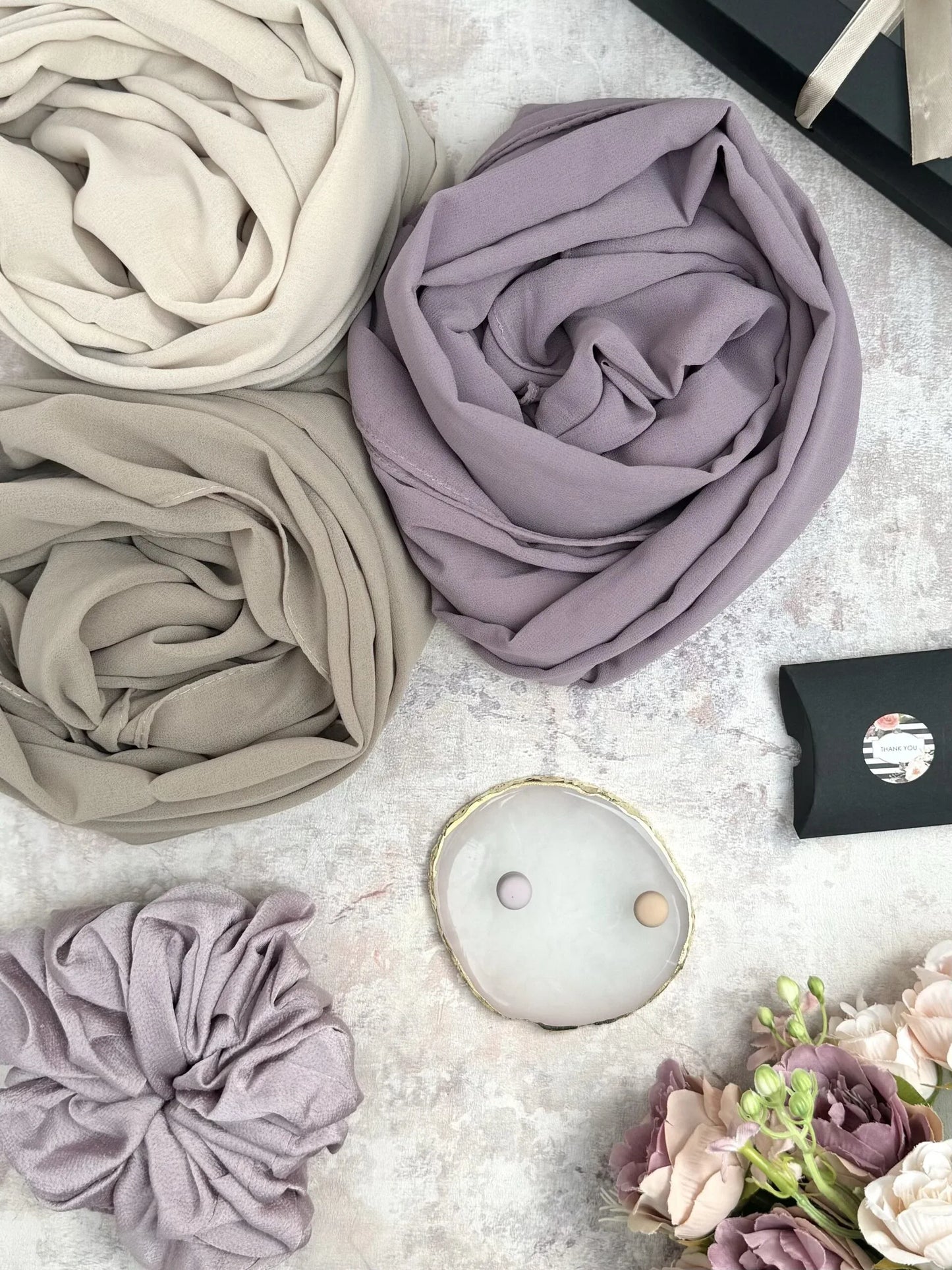 premium plain chiffon 3 mauve hijab set presented in a gift box - Hijab Junkie UK