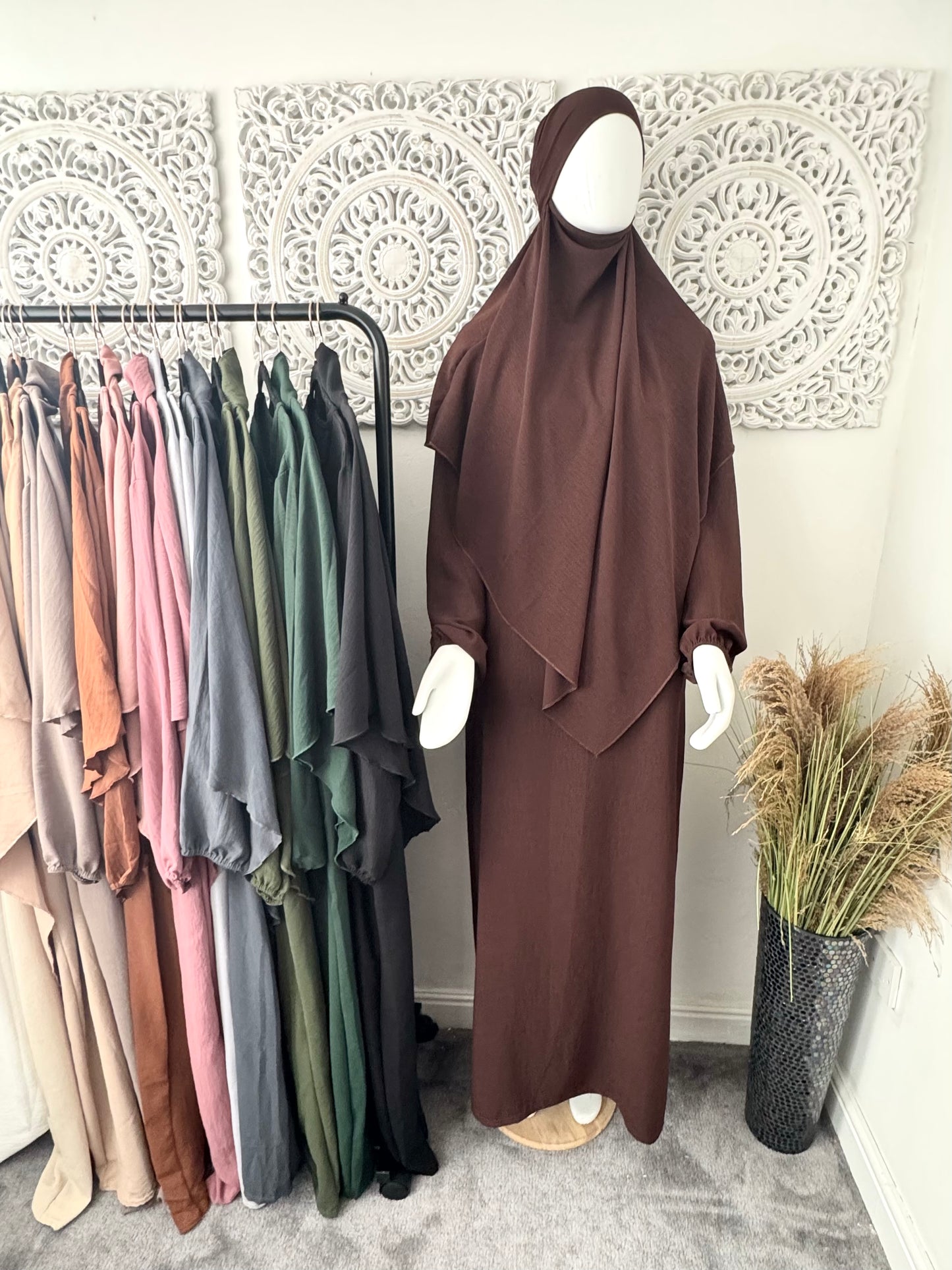 Khimar 2 pc Hawwa plain light weight abaya set adults and teenagers