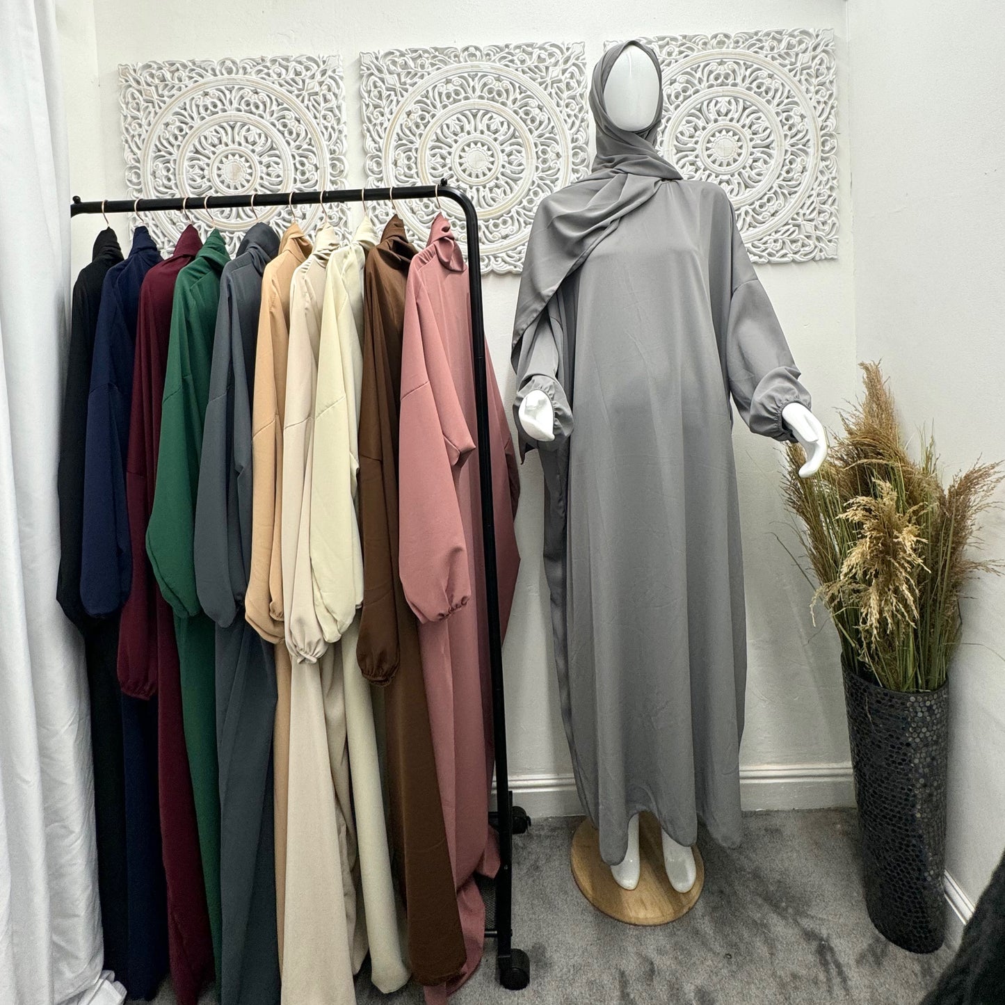 Built in 1pc Fatimah nida prayer plain light weight abaya set - one size