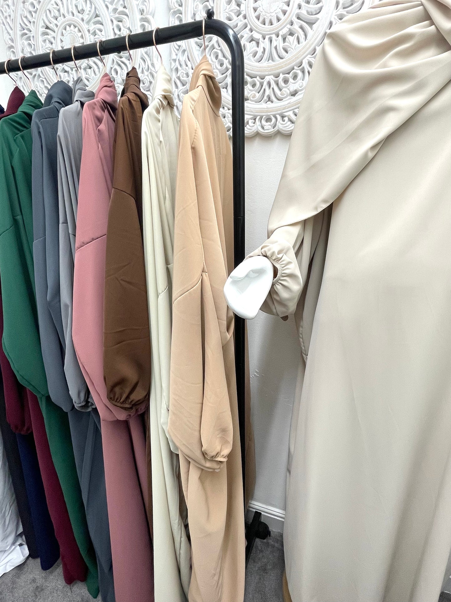 Built in 1pc Fatimah nida prayer plain light weight abaya set - one size