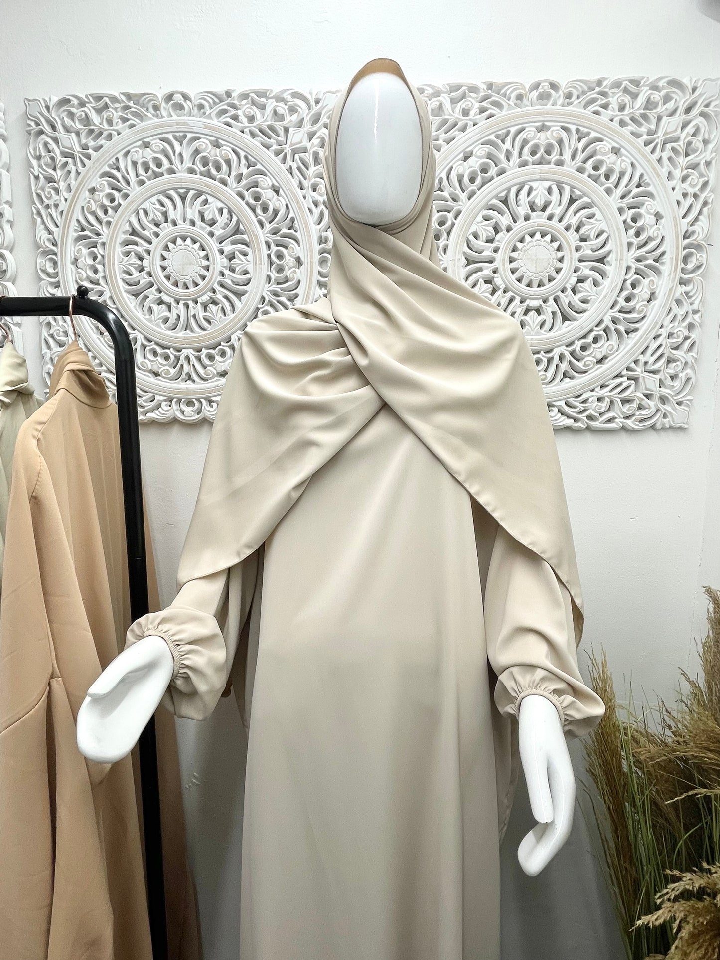 Built in 1pc Fatimah nida prayer plain light weight abaya set - one size