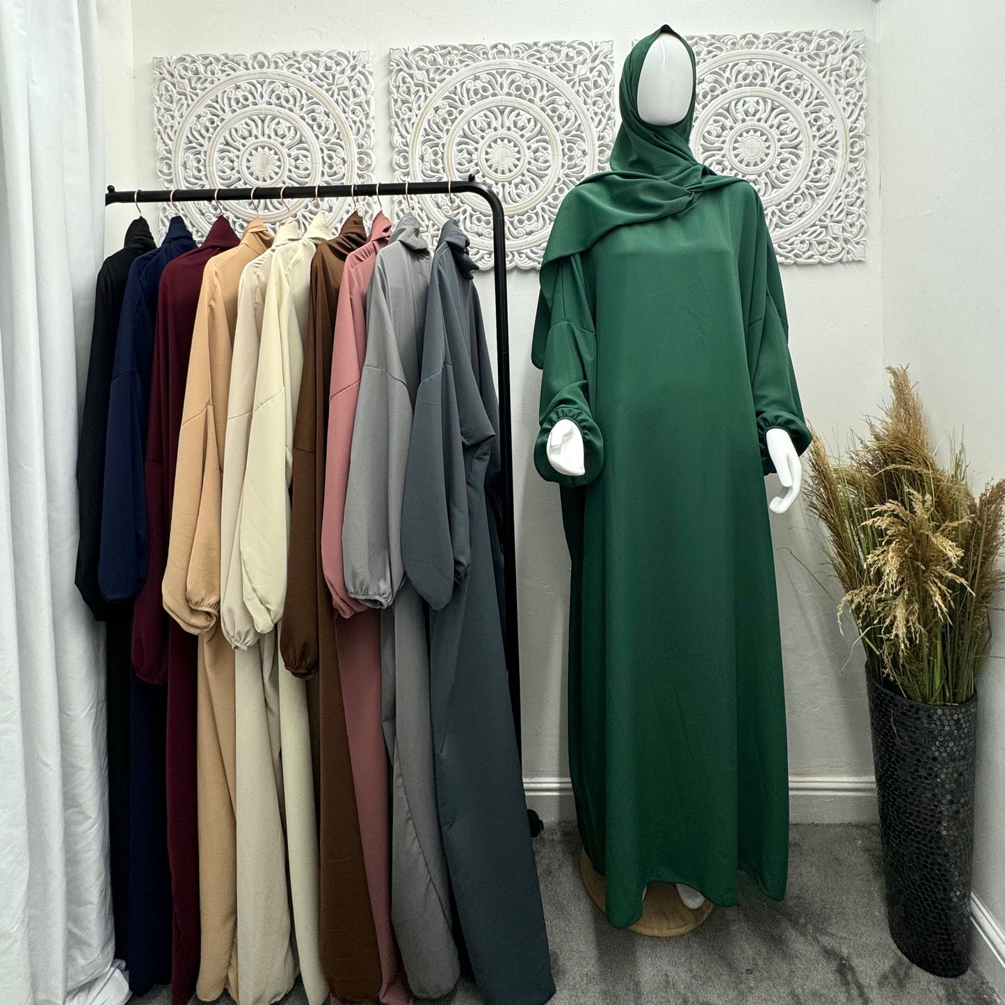 Built in 1pc Fatimah nida prayer plain light weight abaya set - one size