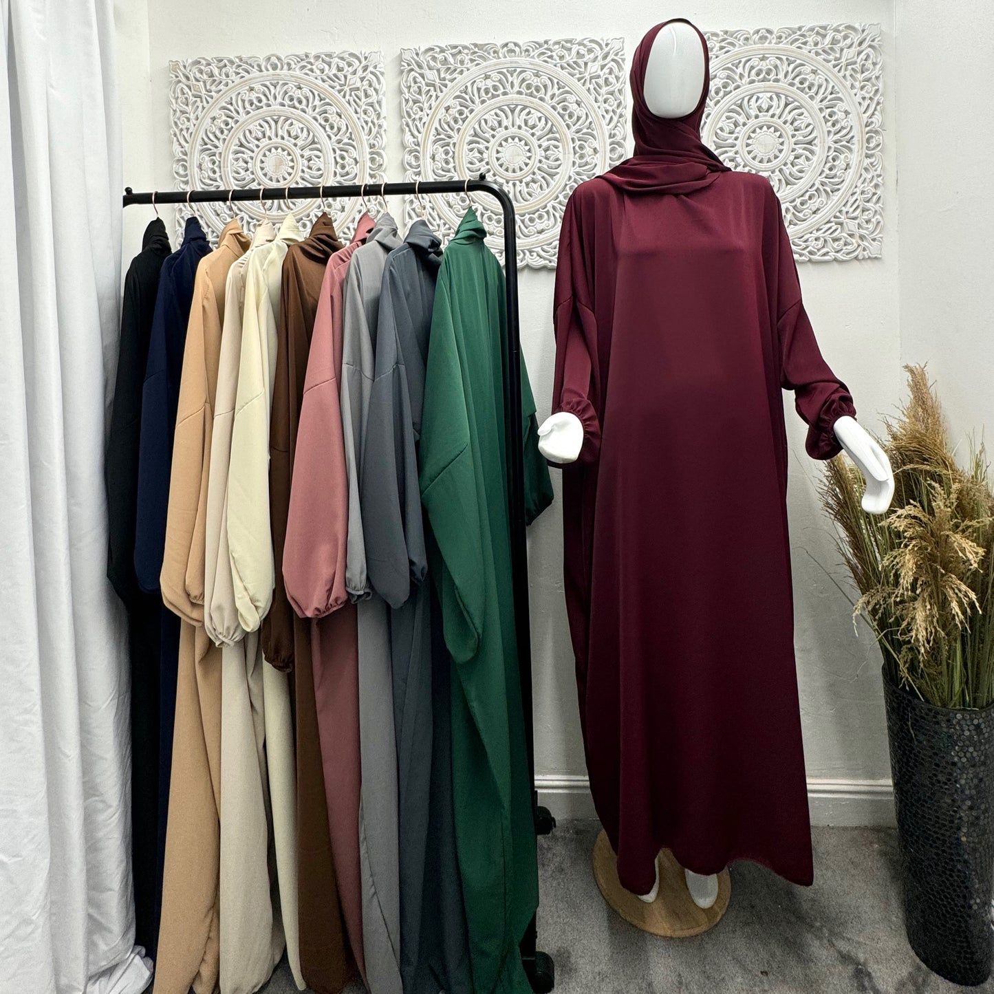 Built in 1pc Fatimah nida prayer plain light weight abaya set - one size