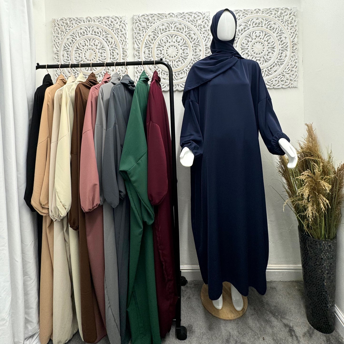 Built in 1pc Fatimah nida prayer plain light weight abaya set - one size
