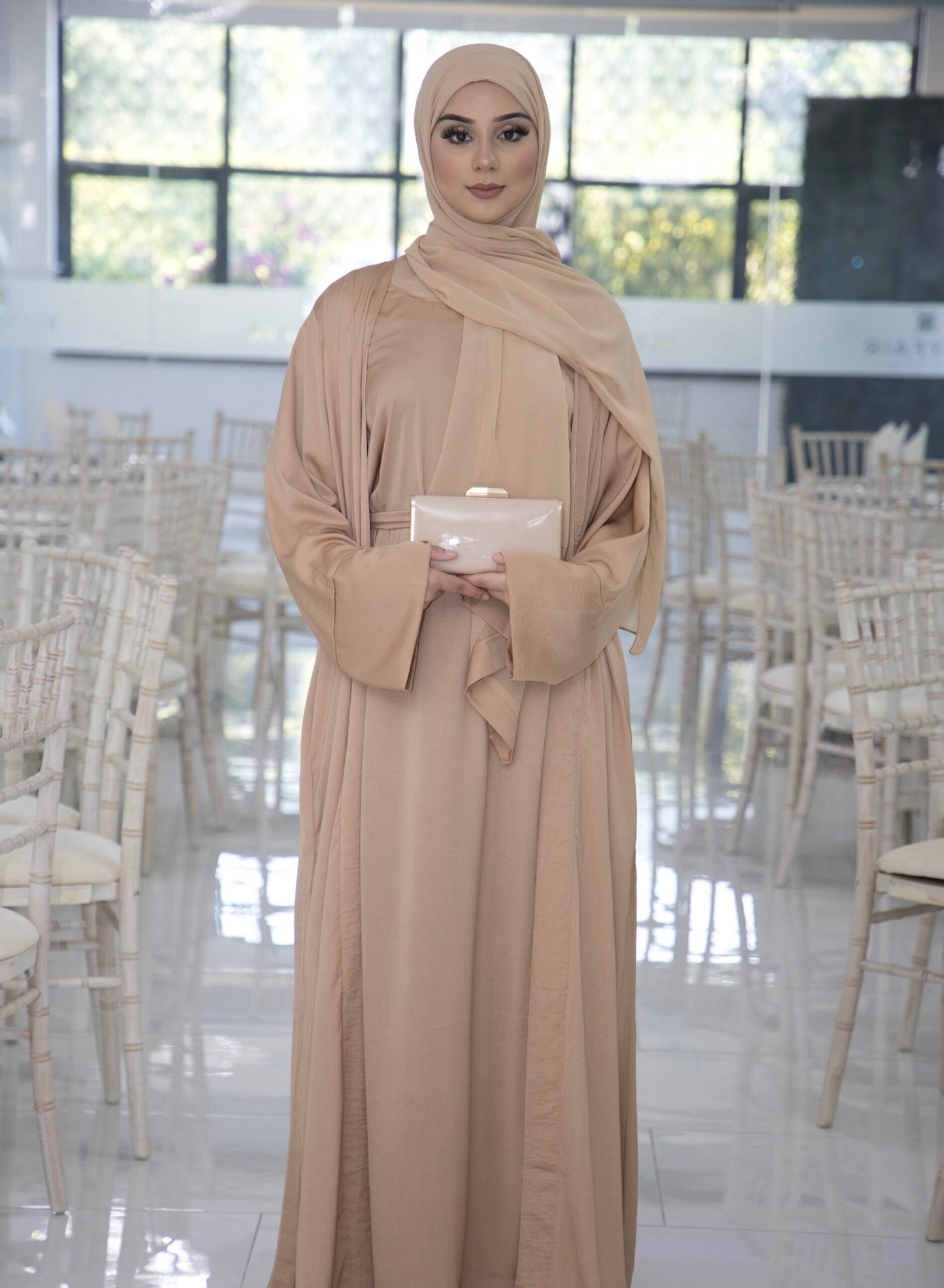 Exclusive 4 piece malai Sana biscuit pocket Abayah set- Slight Damage