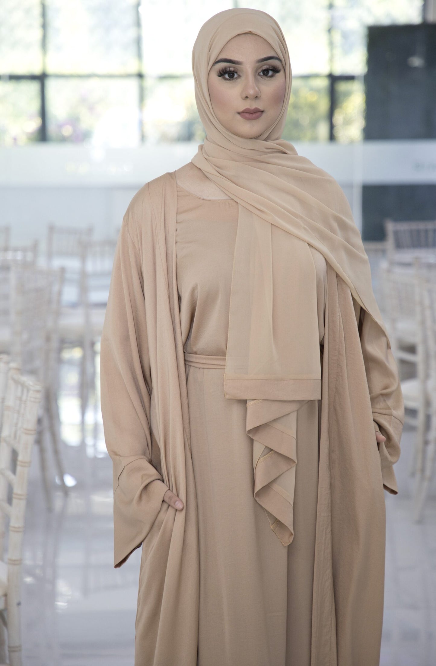 Exclusive 4 piece malai Sana biscuit pocket Abayah set- Slight Damage