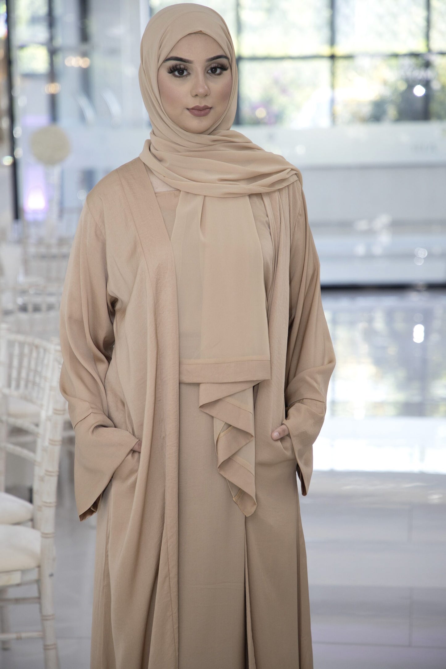 Exclusive 4 piece malai Sana biscuit pocket Abayah set- Slight Damage