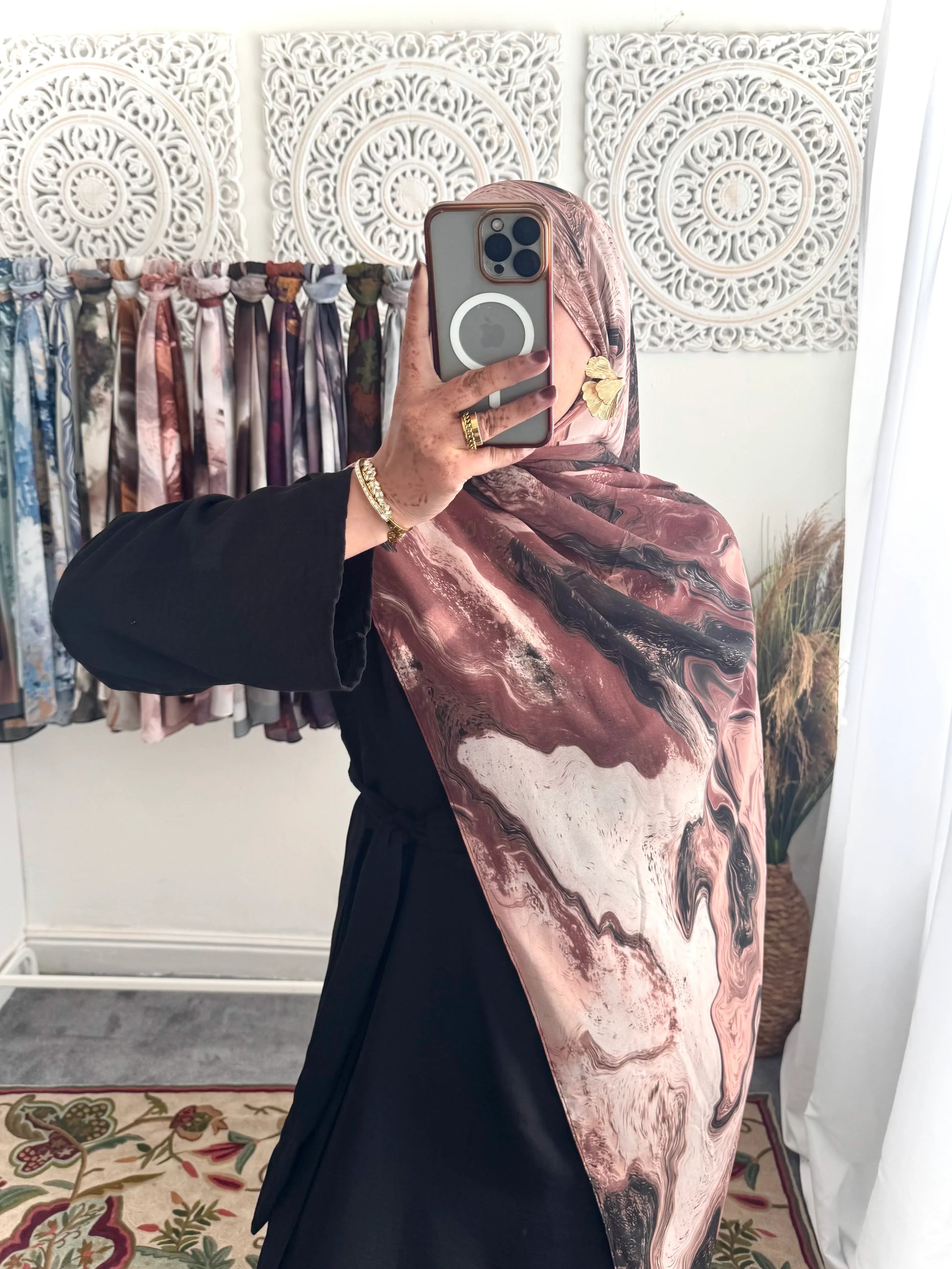 Water coloured Chiffon Printed Aziza Hijab - Hijab Junkie UK