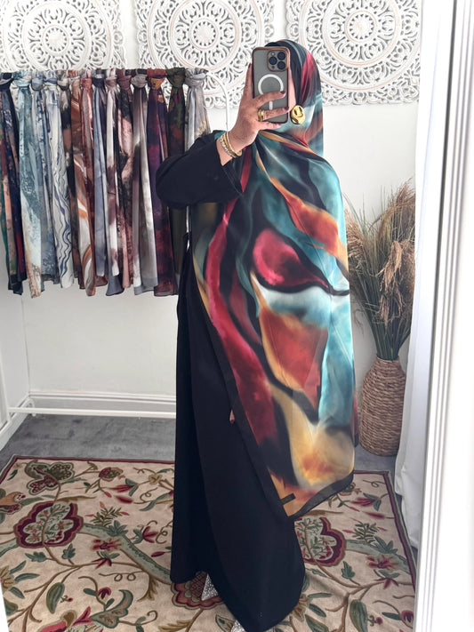 Water coloured Chiffon Printed Moheet Hijab - Hijab Junkie UK
