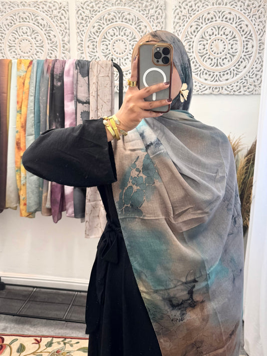 Water coloured Modal Printed Sea Ripple Hijab