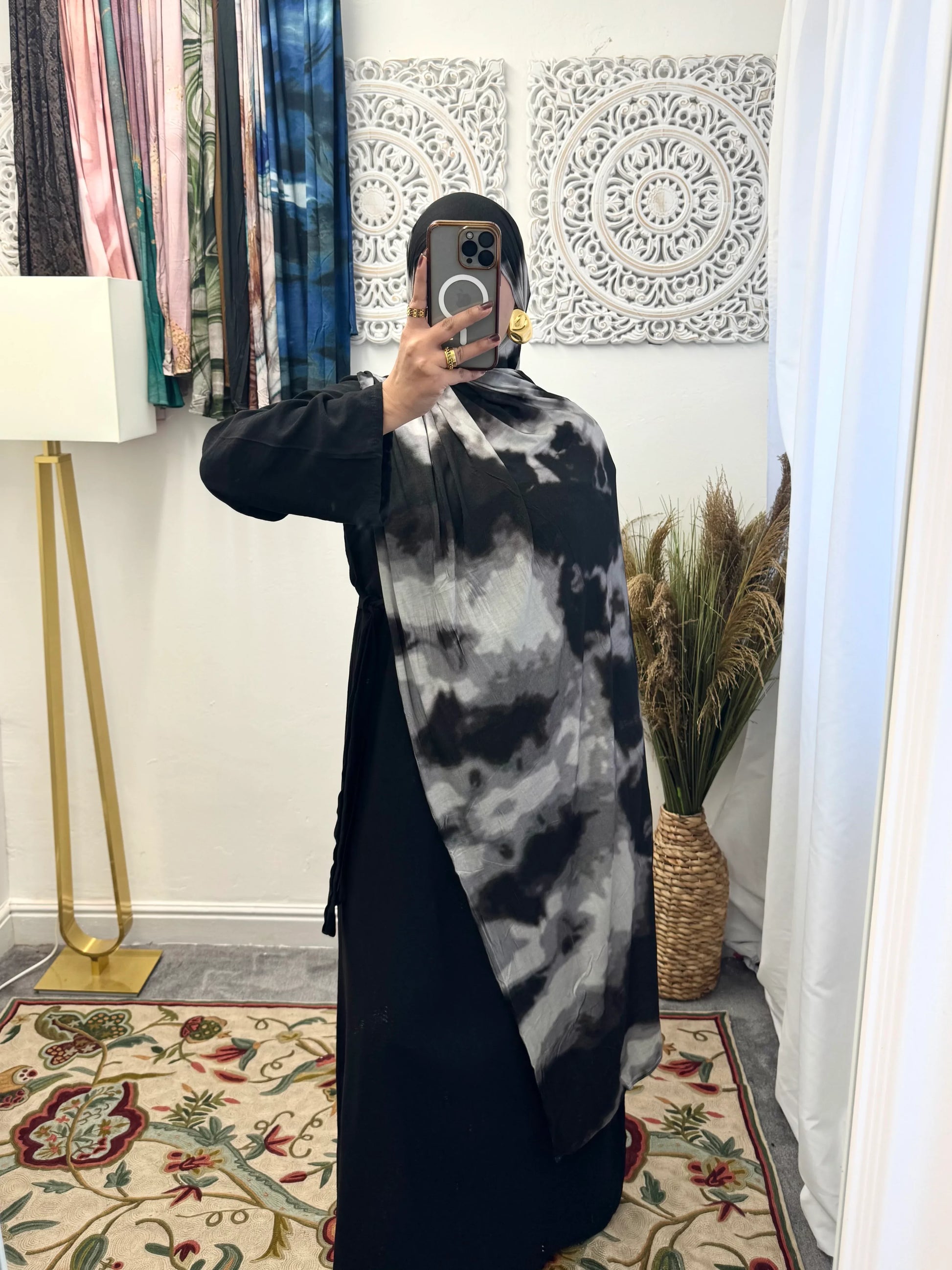 Premium Jersey Marble Black hijab - Hijab Junkie UK