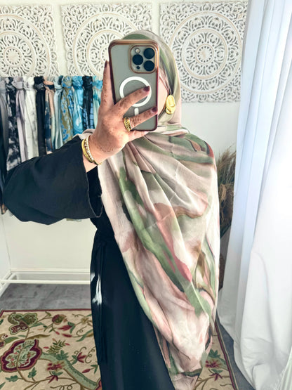 Water coloured Modal Printed Fret Hijab - Hijab Junkie UK