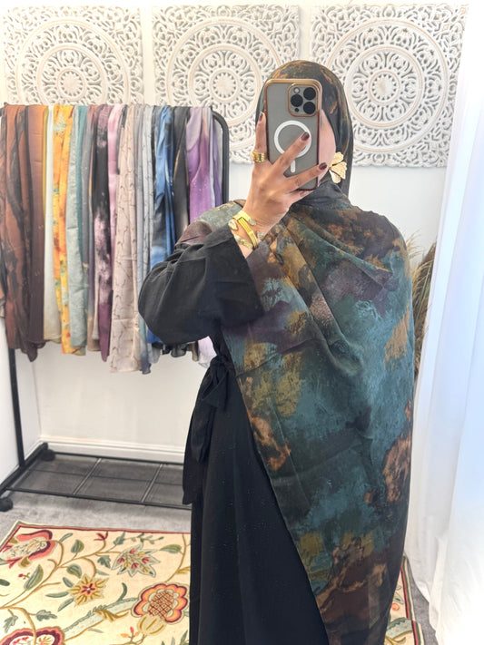Water coloured Modal Printed black portrait Hijab