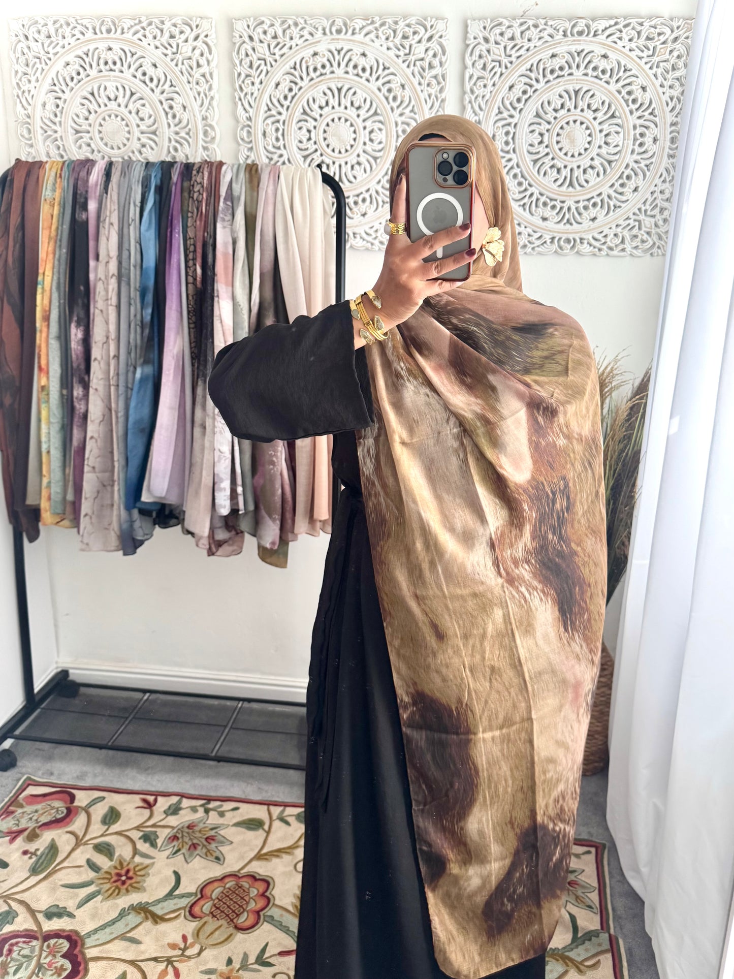 Water coloured Modal Printed Olive ripple Hijab