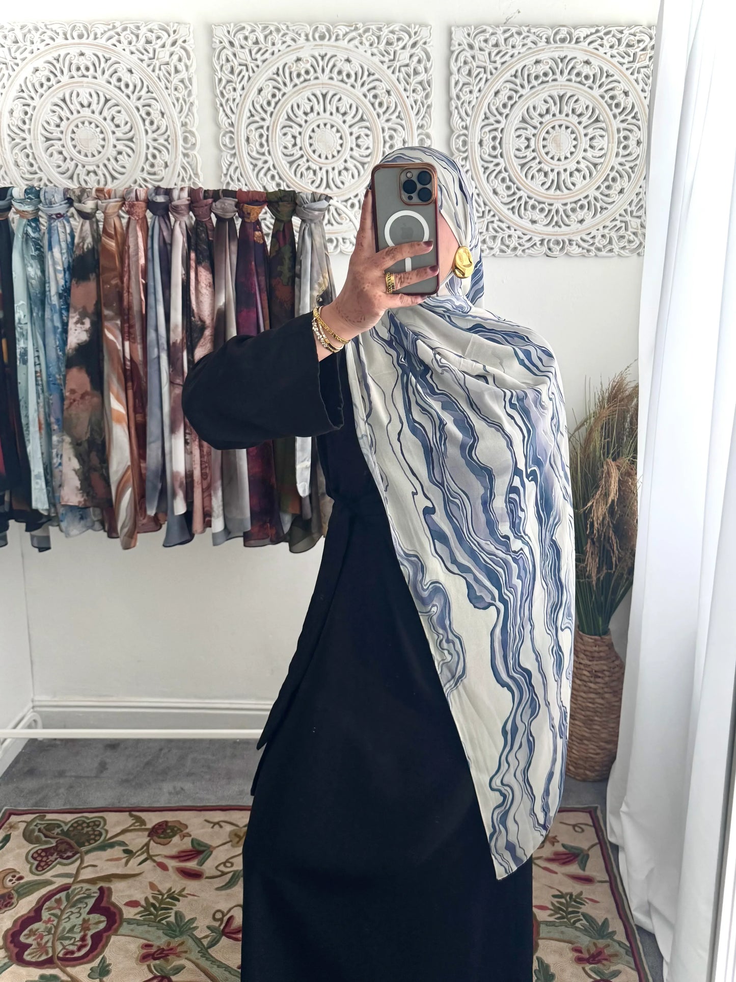 Water coloured Chiffon Printed Azraq Hijab - Hijab Junkie UK