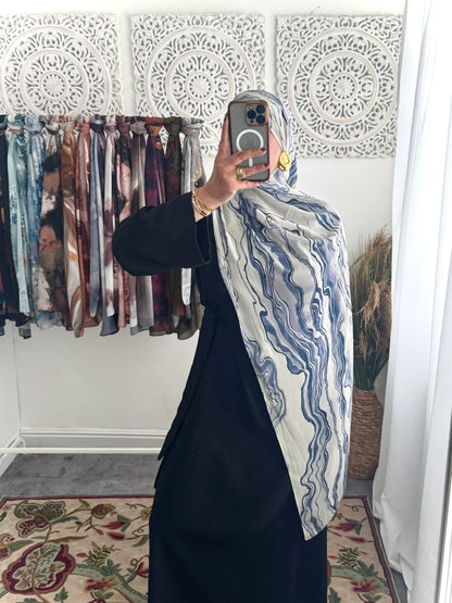 Water coloured Chiffon Printed Azraq Hijab - Hijab Junkie UK