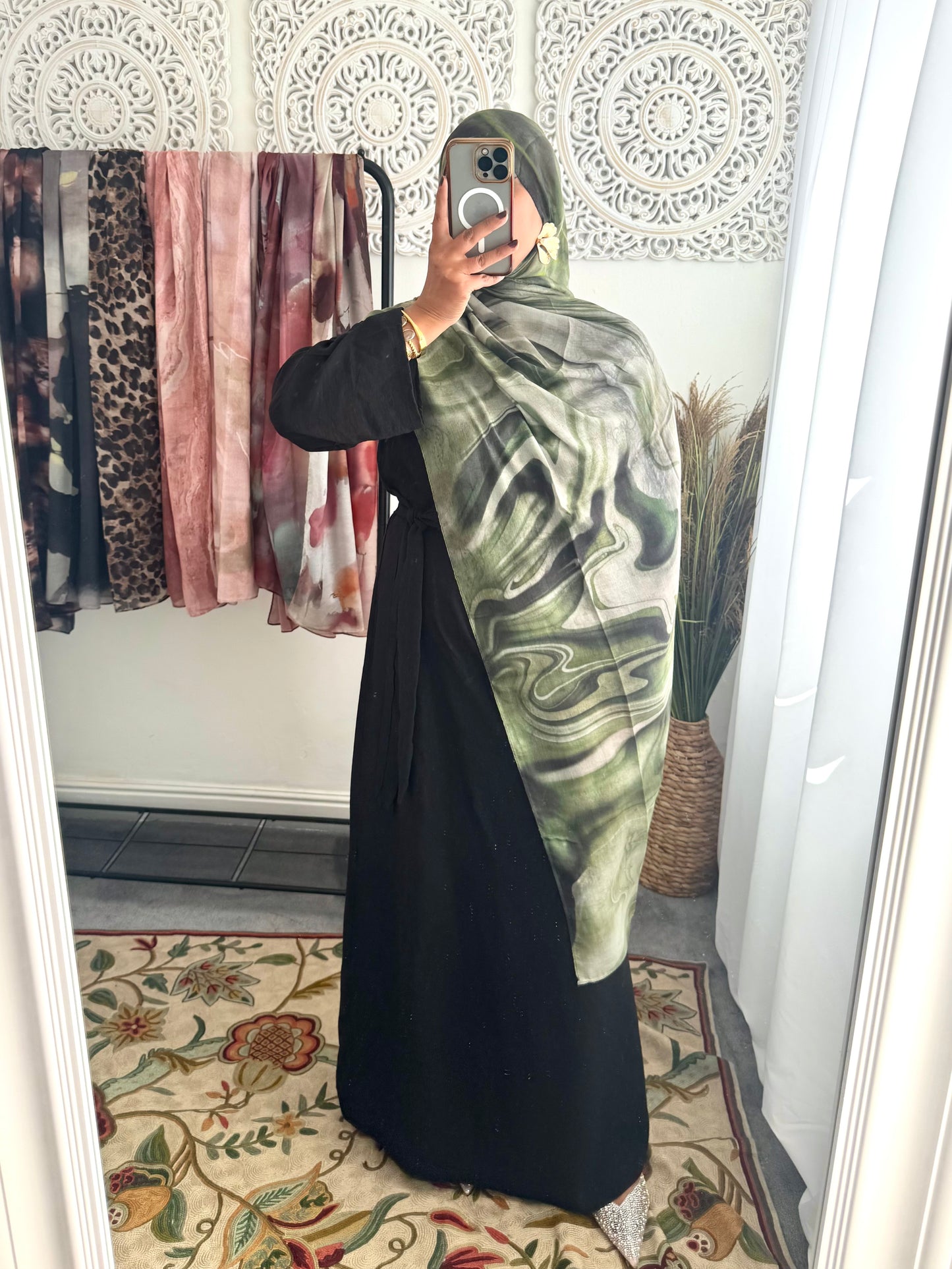 Water coloured Modal Printed Marble Olive Hijab