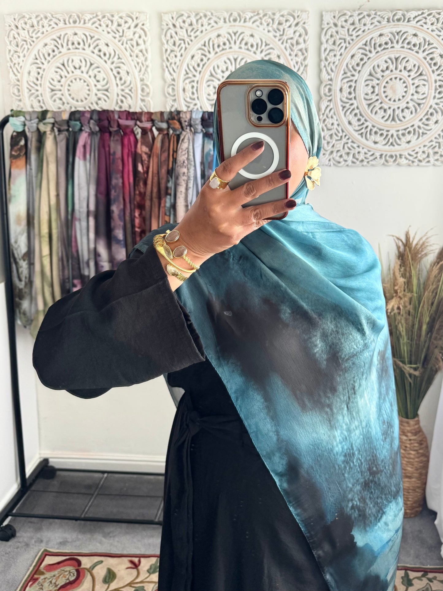 Water coloured Modal Silk Printed Aqua Hijab