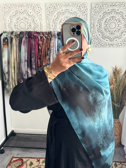 Water coloured Modal Silk Printed Aqua Hijab