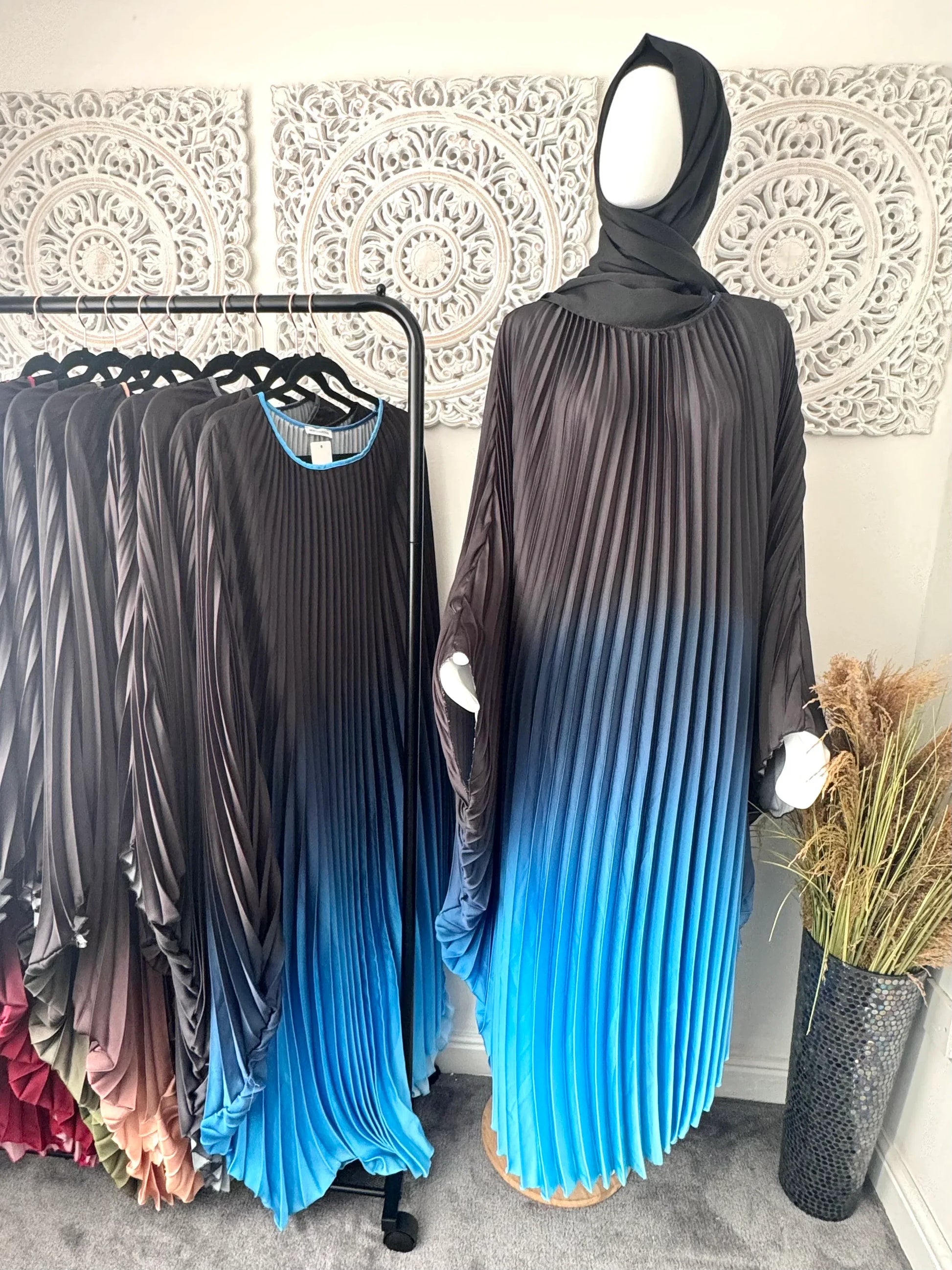 Ombre pleated abaya style dress free size - Hijab Junkie UK
