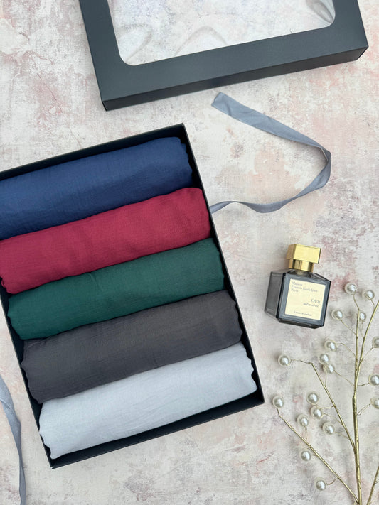 Malai Modal 5 denim blue hijab gift set