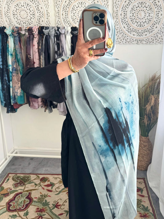 Water coloured Modal Printed Drip Hijab - Hijab Junkie UK