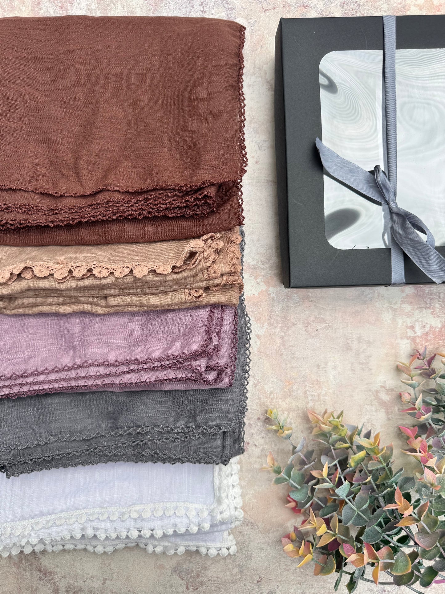 premium lace coco hijab set presented in a gift box