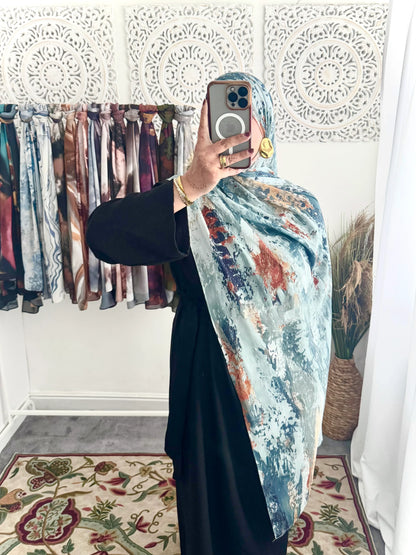 Water coloured Chiffon Printed Bahr Hijab - Hijab Junkie UK