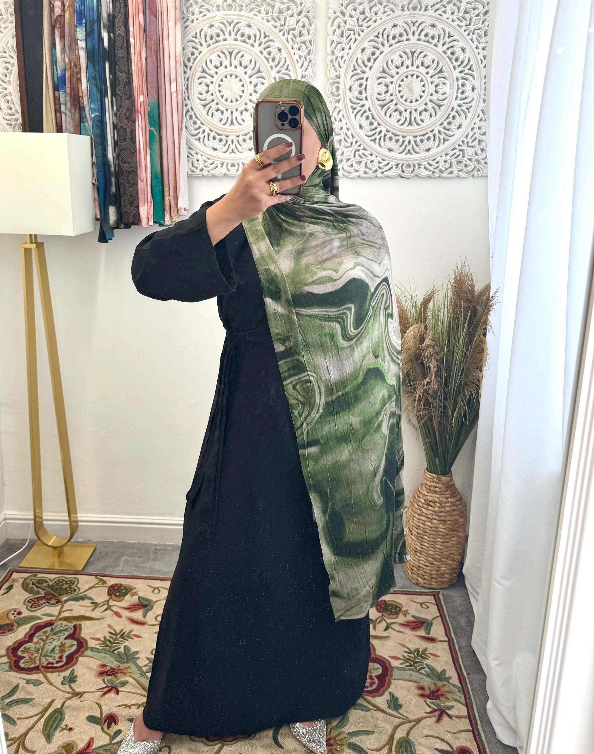 Premium Jersey Marble Olive hijab - Hijab Junkie UK